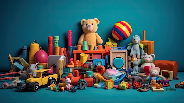 image d'une collection de jouets avec un fond plat