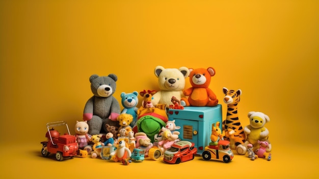 image d'une collection de jouets avec un fond plat