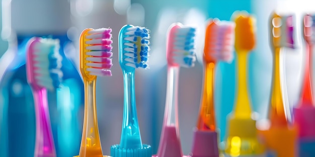 Image colorée affichant une variété de produits dentaires pour les soins buccaux Concept Produits dentaires Soins buccaux Affichage coloré Hygiène