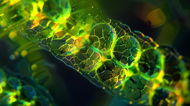 Une image colorée améliorée d'un chloroplast révélant la présence de pigments de chlorophylle à l'intérieur de son