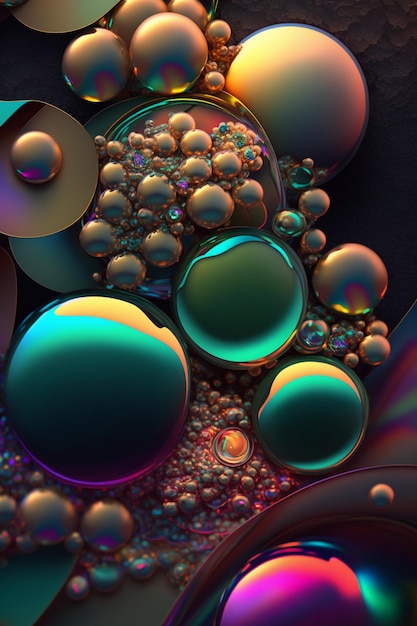 Une image colorée de bulles avec le mot bulle en bas.