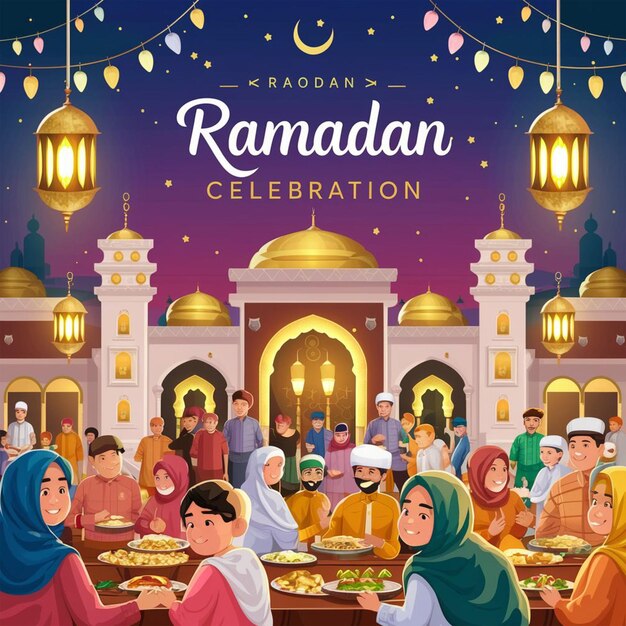 Une image colorée d'une célébration traditionnelle du Ramadan