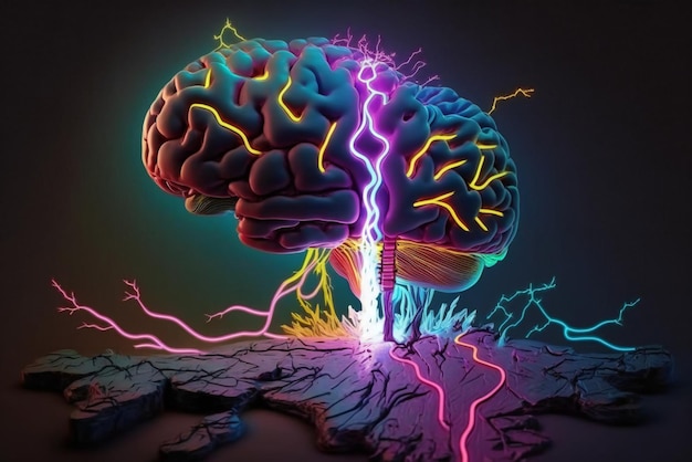 Une image colorée d'un cerveau avec le mot cerveau dessus