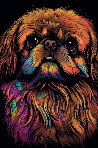 Une image colorée d’un chien avec le mot shih tzu dessus.