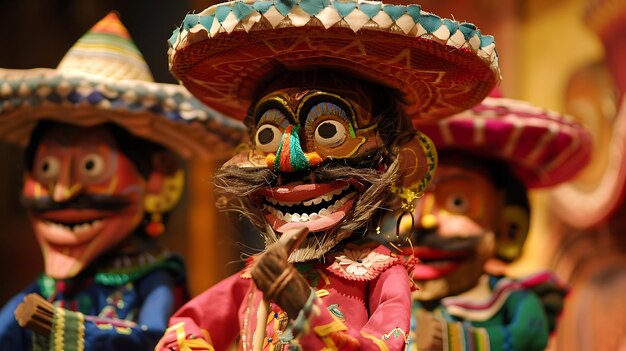 Photo une image colorée et détaillée d'une marionnette mexicaine avec un grand sombrero