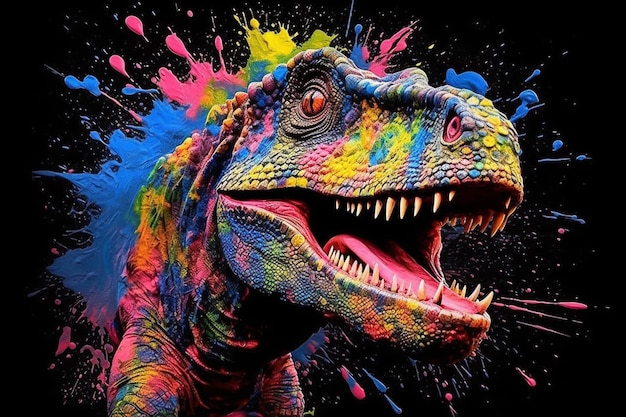 Une image colorée d'un dinosaure avec la bouche ouverte.