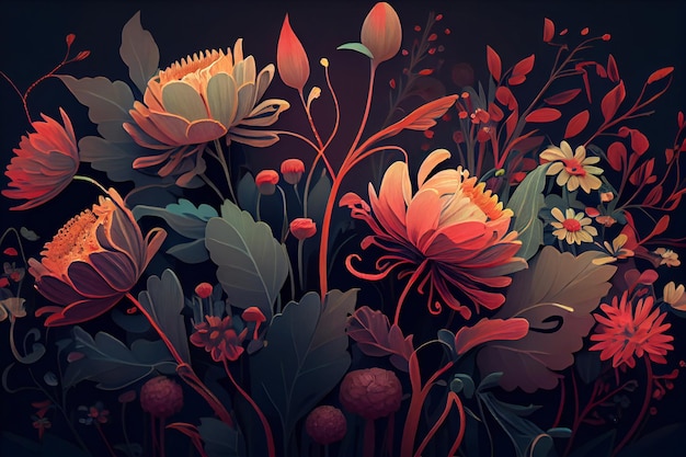Photo une image colorée de fleurs et de feuilles avec les mots 