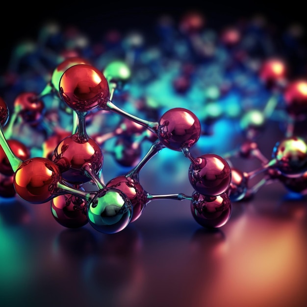 Une image colorée d'un groupe de sphères rouges et bleues avec le mot "moléculaire" en bas.
