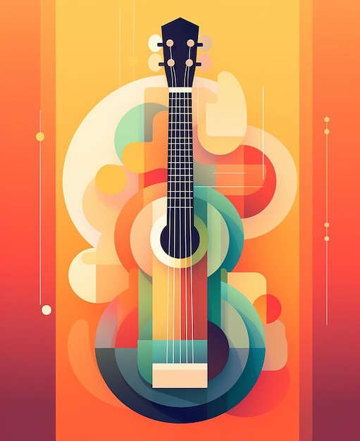 une image colorée d'une guitare avec un fond coloré.