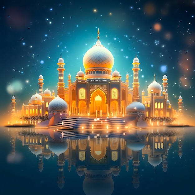 Une image colorée d'un taj mahal avec des lumières sur le dessus.