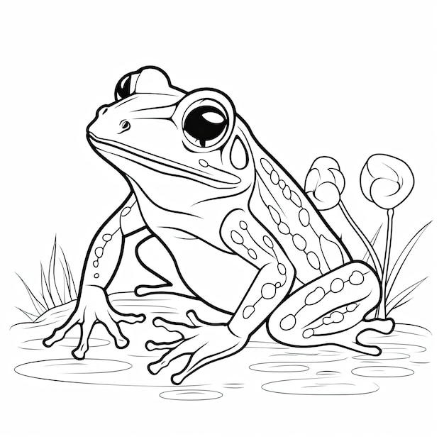 Image à colorier en noir et blanc d'une grenouille