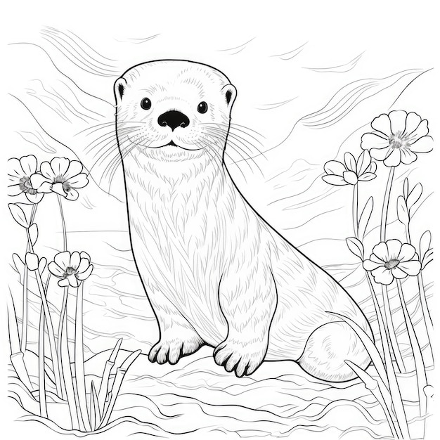 Image à colorier en noir et blanc d'une loutre