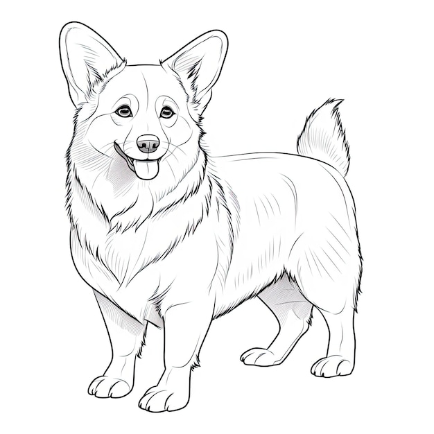 Une image à colorier en noir et blanc d'un pembroke welsh corgi