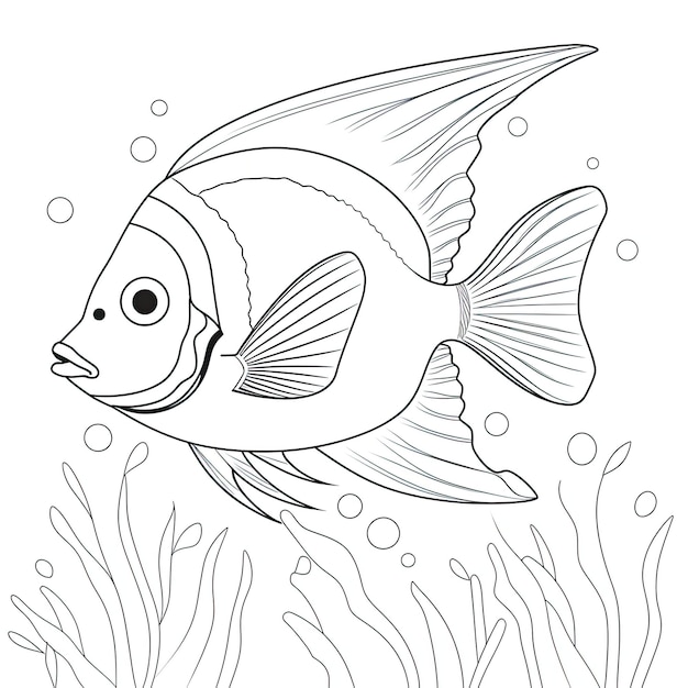 Photo une image à colorier en noir et blanc d'un poisson-ange