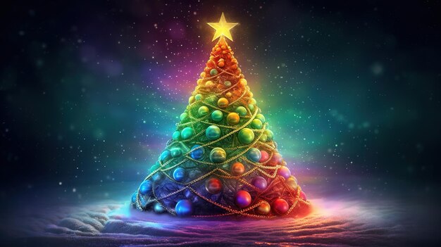 Image composée d'arbre de Noël avec des babioles et une étoile Generative Ai