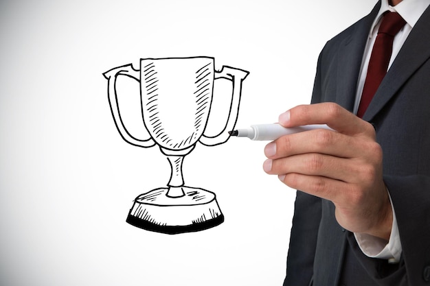 Image composite de businessman drawing winners cup fond blanc avec vignette