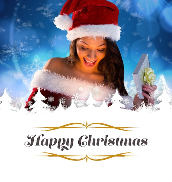 Image composite du cadeau d'ouverture sexy santa girl