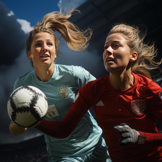 Une image composite d’une joueuse de football en action