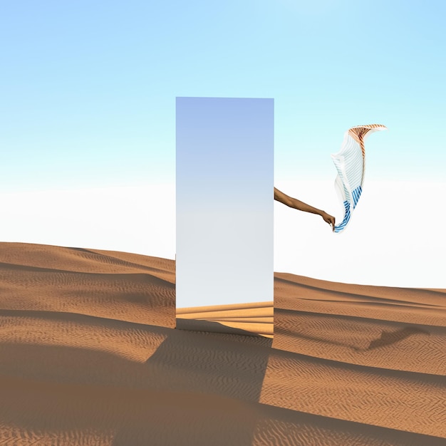 Image composite numérique d'une femme contre le ciel bleu