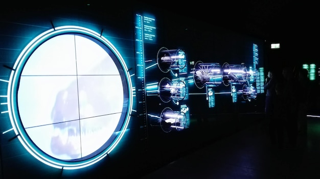 Image composite numérique d'icônes et de fenêtre circulaire dans la chambre noire
