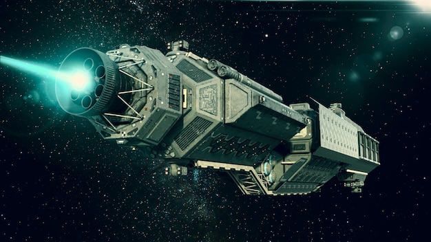 Image composite numérique d'un vaisseau spatial dans le ciel