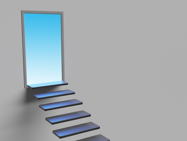 Image de concept avec escalier et porte ouverte avec lumière