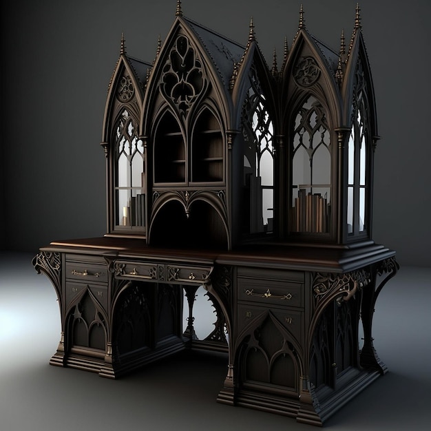 Image de conception de bibliothèque d'autel catholique à la maison gothique AI Image générée
