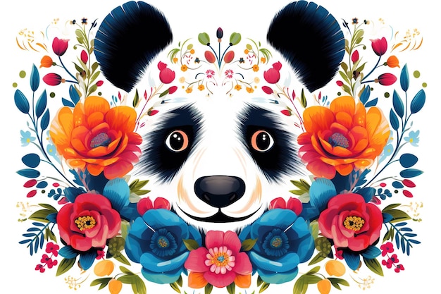 Image de conception de motif utilisant le panda et les fleurs et les feuilles Animales sauvages Illustration IA générative