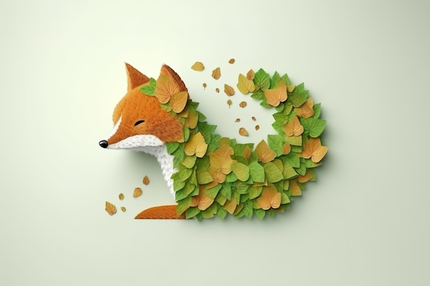 Image de conception de renard avec des éléments de feuille Illustration d'animaux de la faune AI générative