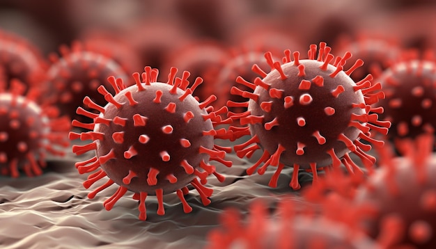 Image conceptuelle d'une cellule du virus de la grippe covid-19 avec une épidémie de coronavirus sur fond de grippe