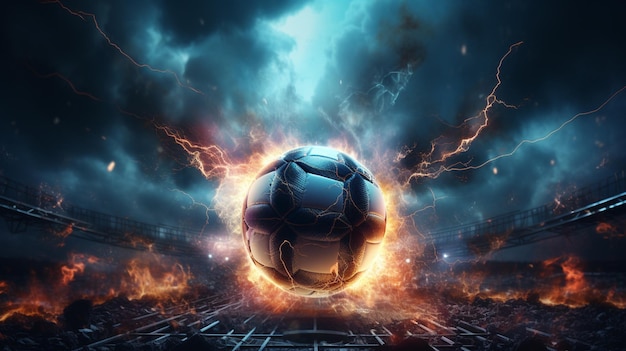 Image conceptuelle du ballon de football en flammes de feu