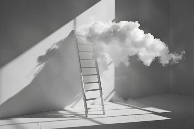 Photo image conceptuelle d'une échelle menant à un nuage de fumée