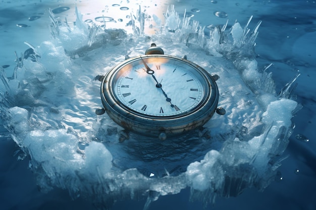 Photo image conceptuelle d'une horloge de fonte faite de glace hi 00131 01