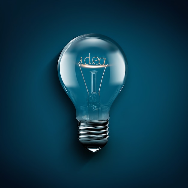 Image conceptuelle de l'idée avec une ampoule sur fond bleu