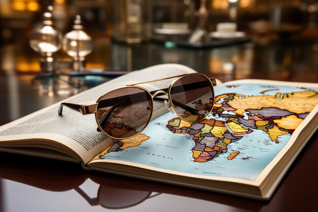 Image conceptuelle des lunettes de lecture sur la carte du monde