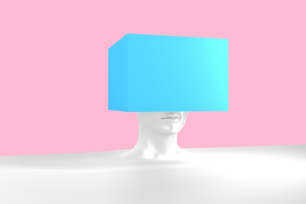 Image conceptuelle d'une tête de femme avec un cube au lieu d'une illustration 3d de coiffure