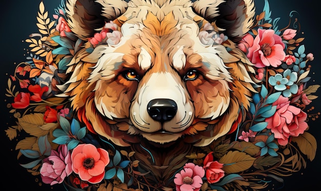 Image en couleur d'un ours en gros plan sur un fond sombre Focus doux sélectif