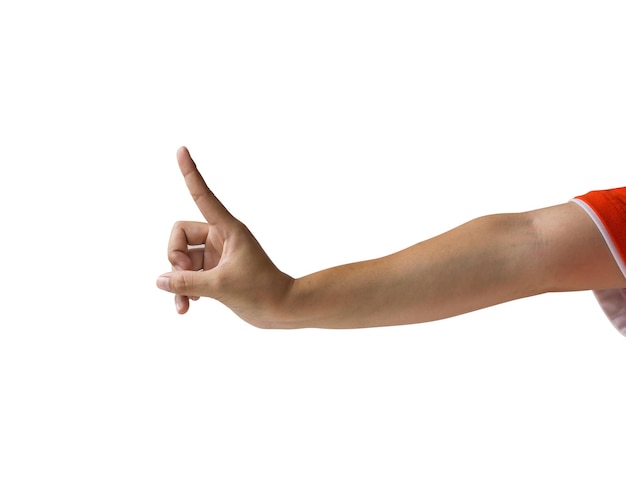 Photo image coupée d'une personne faisant des gestes sur un fond blanc