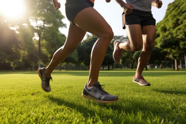 Image coupée de sportifs qui courent dans un parc créé avec l'IA générative