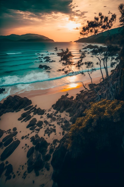 Cette image à couper le souffle capture la beauté de la plage de Phuket pendant l'heure d'or.