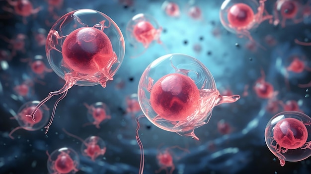 Image créative de la thérapie cellulaire avec des cellules souches embryonnaires illustration 3D