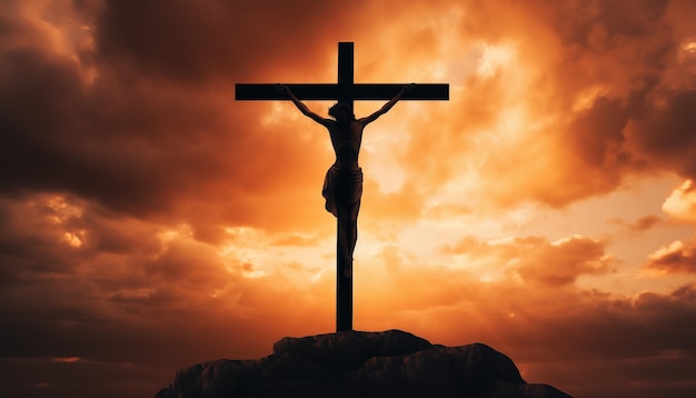Image de la crucifixion en Semaine Sainte Silhouette du Christ sur la croix le vendredi saint