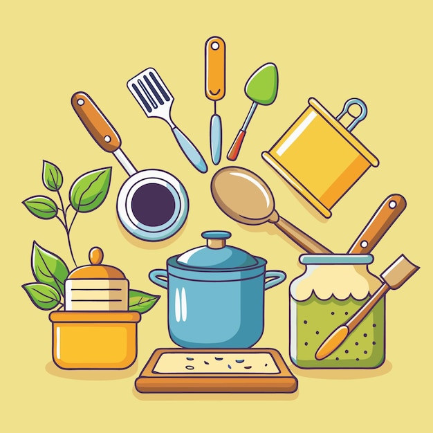une image d'une cuisine avec un pot bleu et un pot avec un couvercle bleu