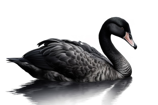 Image d'un cygne noir sur fond blanc Illustration d'animaux de la faune AI générative