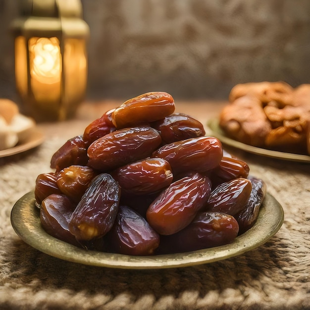 Photo une image de dattes au ramadan avec un fond festif et blanc