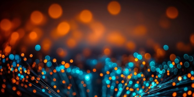 Image défocalisée de lumières à fibres optiques bleues et orange abstrait