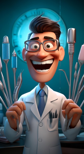 Photo image d'un dentiste en dessin animé souriant