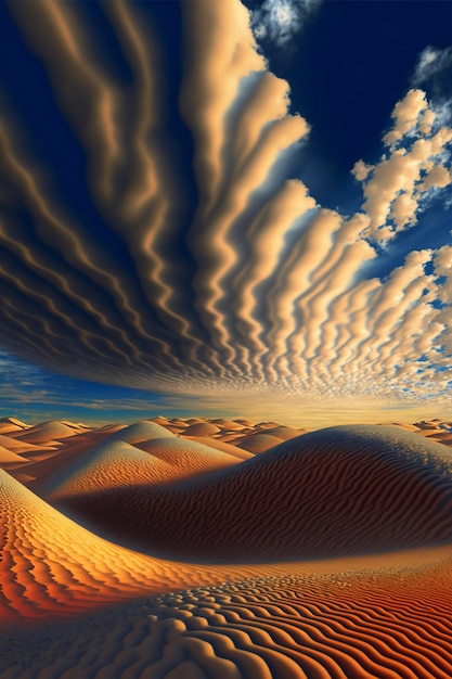 Image d'un désert avec des nuages dans le ciel ai générative