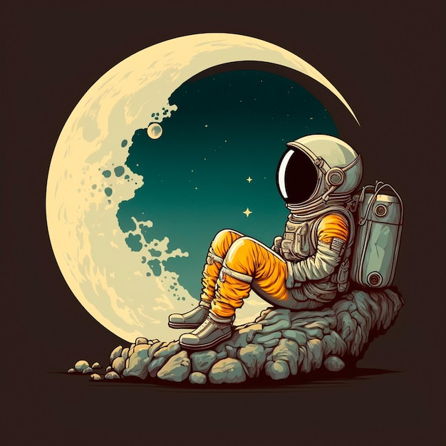 Image de dessin animé d'un astronaute assis sur une lune