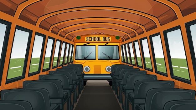 une image de dessin animé d'un bus scolaire avec les mots bus scolaire sur le devant